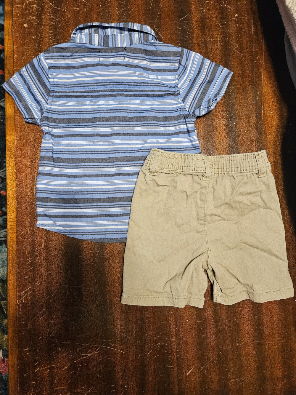 DKNY Blue Striped Button-Front Shirt with Tan Shorts - Picture 2 of 2